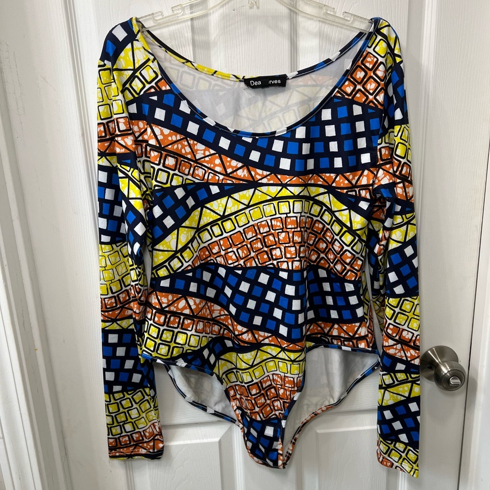 Women's Multicolor Geometric Bodysuit  size small (plus sized)